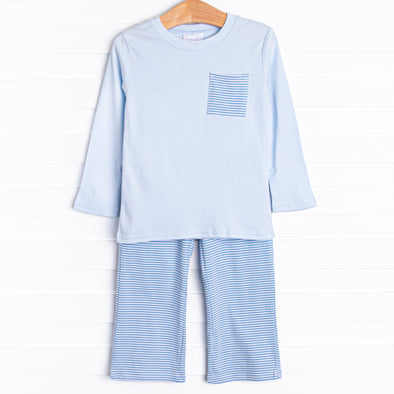 Evan Pant Set, Medium Blue Stripe