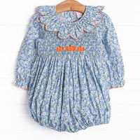 Pumpkin Posy Smocked Bubble, Blue