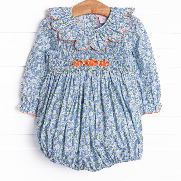 Pumpkin Posy Smocked Bubble, Blue