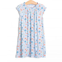 Santorini Stamps Bamboo Night Gown, Blue