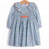 Pumpkin Posy Smocked Dress, Blue