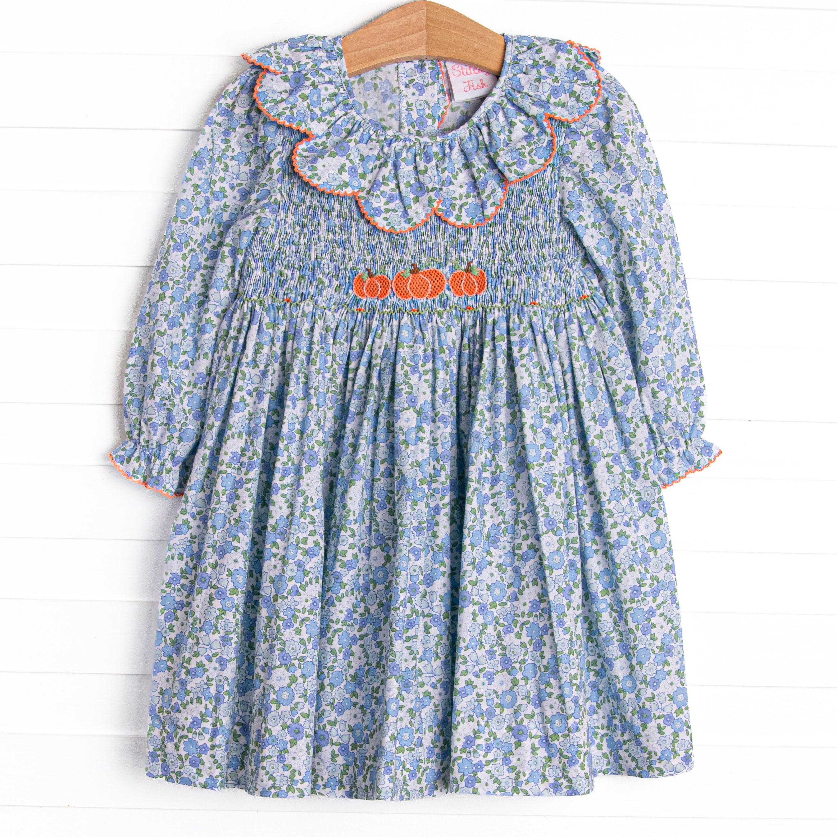 smocked pumpkin dress Green & Blue Check Float this precious smocked dress is the perfect choice for fall Dark Pumpkin Spice Plaid Smocked