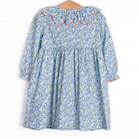 Pumpkin Posy Smocked Dress, Blue