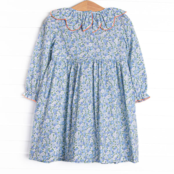 Pumpkin Posy Smocked Dress, Blue
