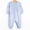 Pinstripe Prep Long Romper, Blue