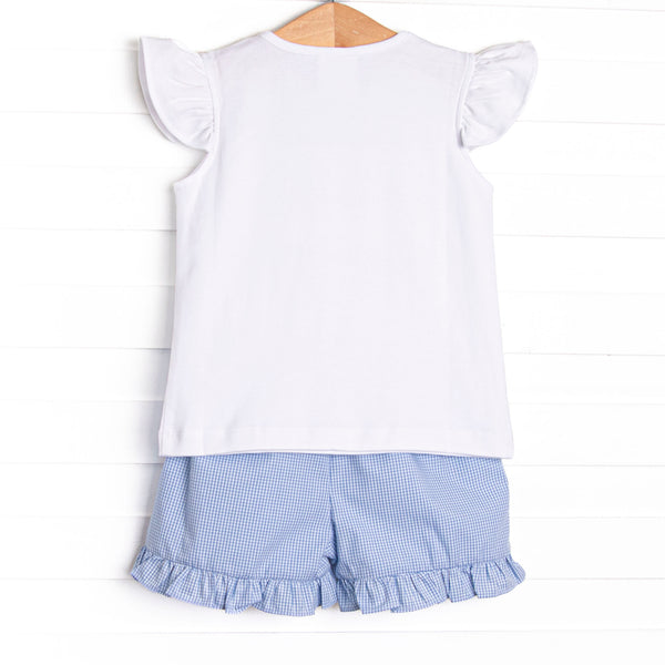 Blue Whale Waves Smocked Ruffle Short Set, Blue