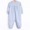 Pinstripe Prep Long Romper, Blue