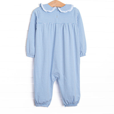 Lydia Romper, Medium Blue Stripe