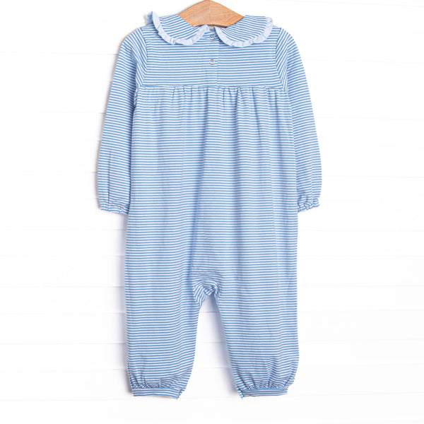 Lydia Romper, Medium Blue Stripe