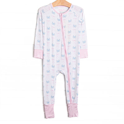 Blue Crab Bows Bamboo Zippy Pajama, Pink