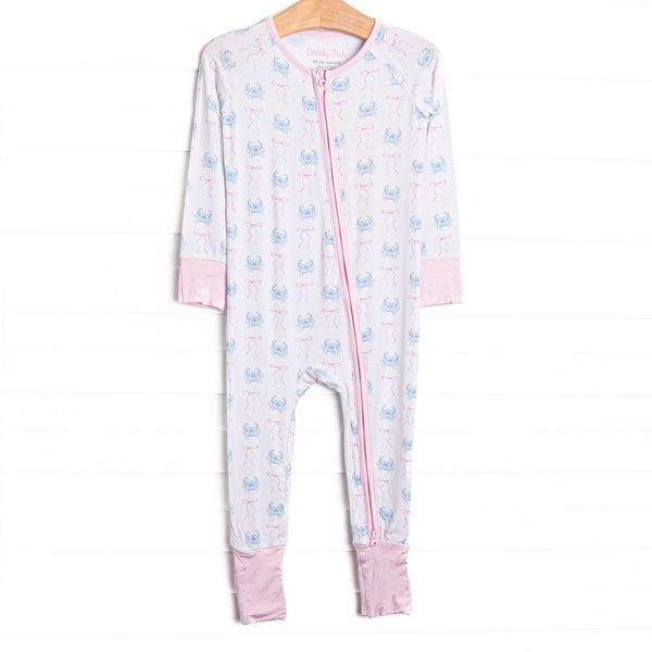 Blue Crab Bows Bamboo Zippy Pajama, Pink