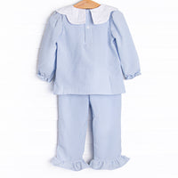 Pinstripe Prep Ruffle Pant Set, Blue