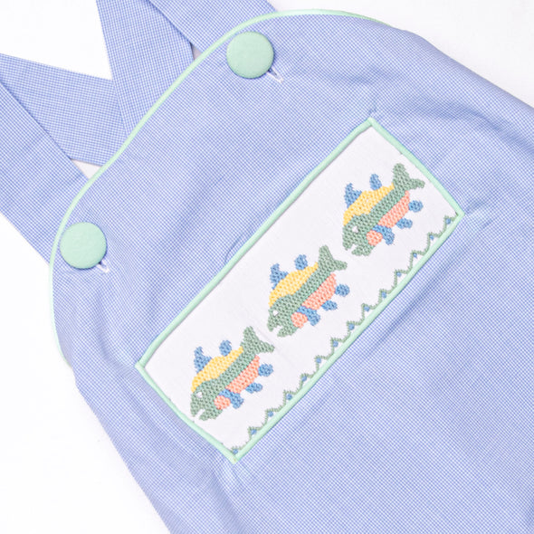 Rainbow Trout Smocked Sunsuit, Blue