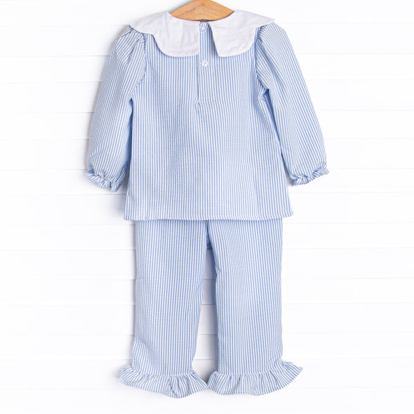 Pinstripe Prep Ruffle Pant Set, Blue