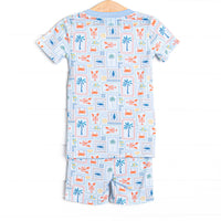 Santorini Stamps Bamboo Pajama Short Set, Blue