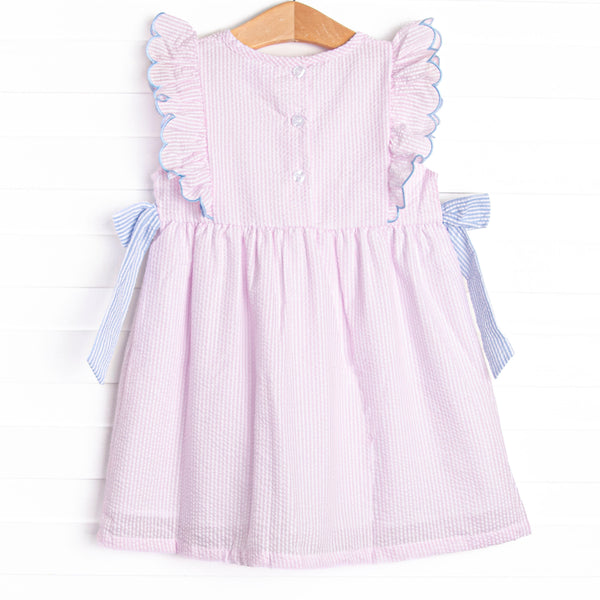 Painter's Palette Applique Side Tie Dress, Pink Seersucker