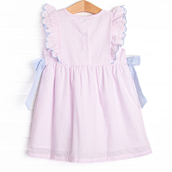 Painter's Palette Applique Side Tie Dress, Pink Seersucker