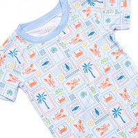 Santorini Stamps Bamboo Pajama Short Set, Blue