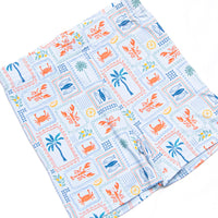 Santorini Stamps Bamboo Pajama Short Set, Blue