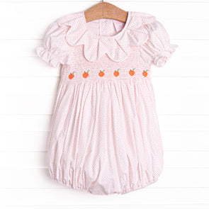 Petite Polka Dot Pumpkins Smocked Bubble, Pink