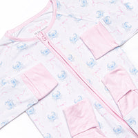 Blue Crab Bows Bamboo Zippy Pajama, Pink
