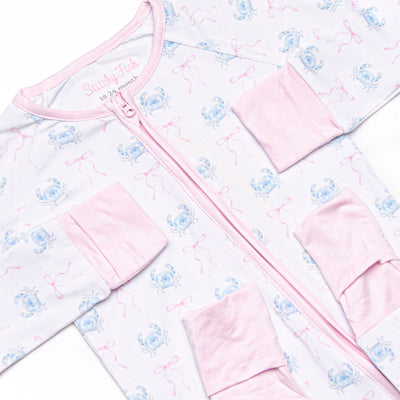 Blue Crab Bows Bamboo Zippy Pajama, Pink