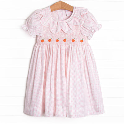 Petite Polka Dot Pumpkins Smocked Dress, Pink