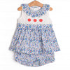Apple Blossoms Applique Ruffle Short Set, Blue