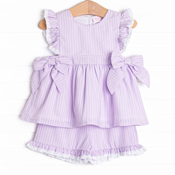 Lilac Lace Seersucker Short Set, Purple