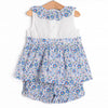 Apple Blossoms Applique Ruffle Short Set, Blue