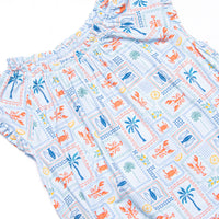 Santorini Stamps Bamboo Night Gown, Blue