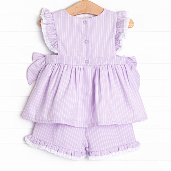 Lilac Lace Seersucker Short Set, Purple