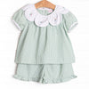 Bayside Boats Embroidered Ruffle Short Set, Green
