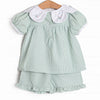 Bayside Boats Embroidered Ruffle Short Set, Green