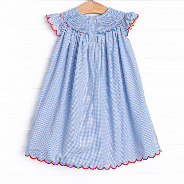 Penmanship Perfection Smocked Bishop Dress, Blue Gingham