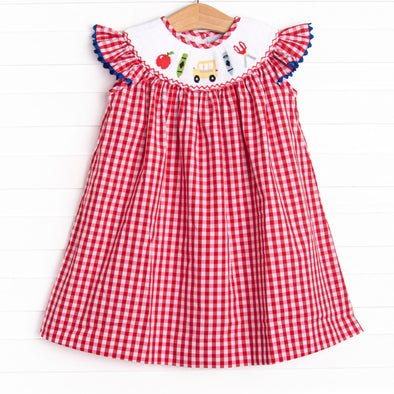 My First Day Smocked Bishop Dress, Red