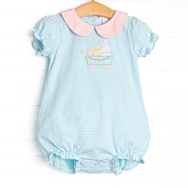 Haulin' Hare Applique Bubble, Mint Stripe