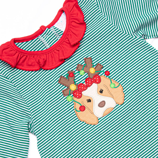 Santa's Best Friend Applique Legging Set, Green