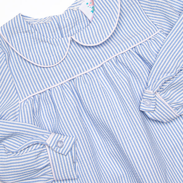 Pinstripe Prep Long Romper, Blue