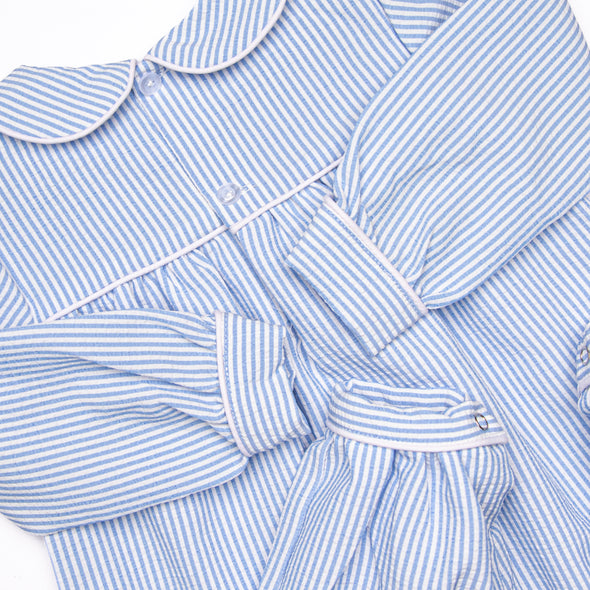 Pinstripe Prep Long Romper, Blue