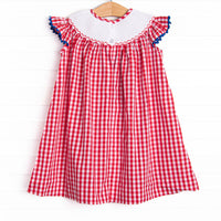 My First Day Smocked Bishop Dress, Red