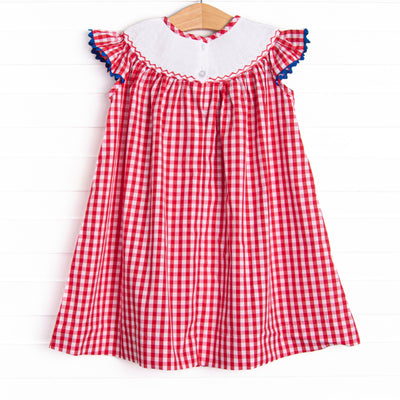 My First Day Smocked Bishop Dress, Red