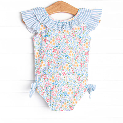 Petal Promises Ruffle One Piece, Blue