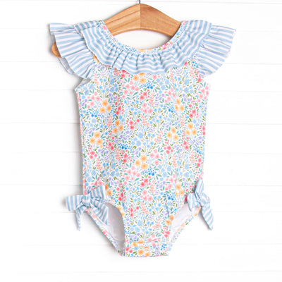 Petal Promises Ruffle One Piece, Blue