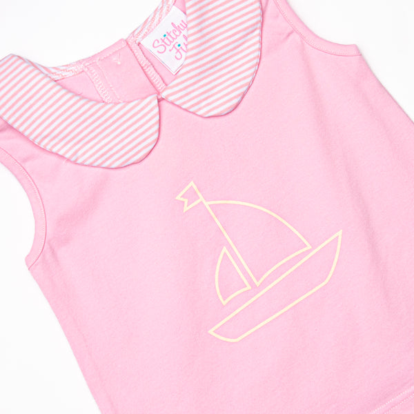 Sailboat Seas Ruffle Short Set, Pink