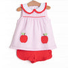 Time for School Seersucker Applique Ruffle Short Set, Pink