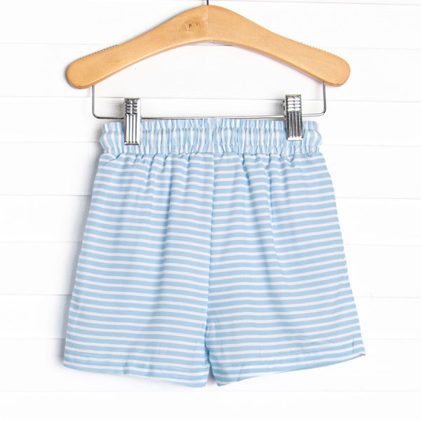 Pinstripe Promises Swim Trunks, Blue