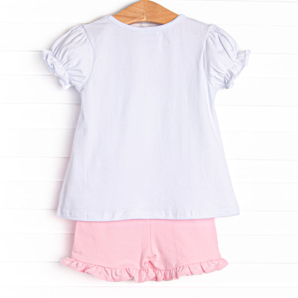 Pool Day Picks Applique Puff Sleeve Short Set, Pink