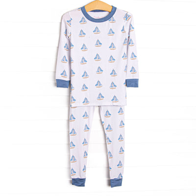 Sea Breeze and Sails Bamboo Pajama Set, Blue