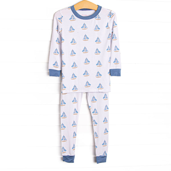 Sea Breeze and Sails Bamboo Pajama Set, Blue